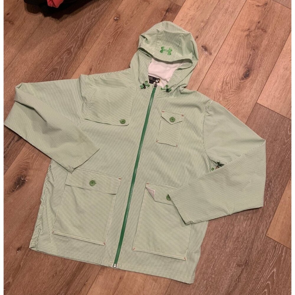 Under Armour All Season Hooded Full Zip Golf Jacket Green White Stripe